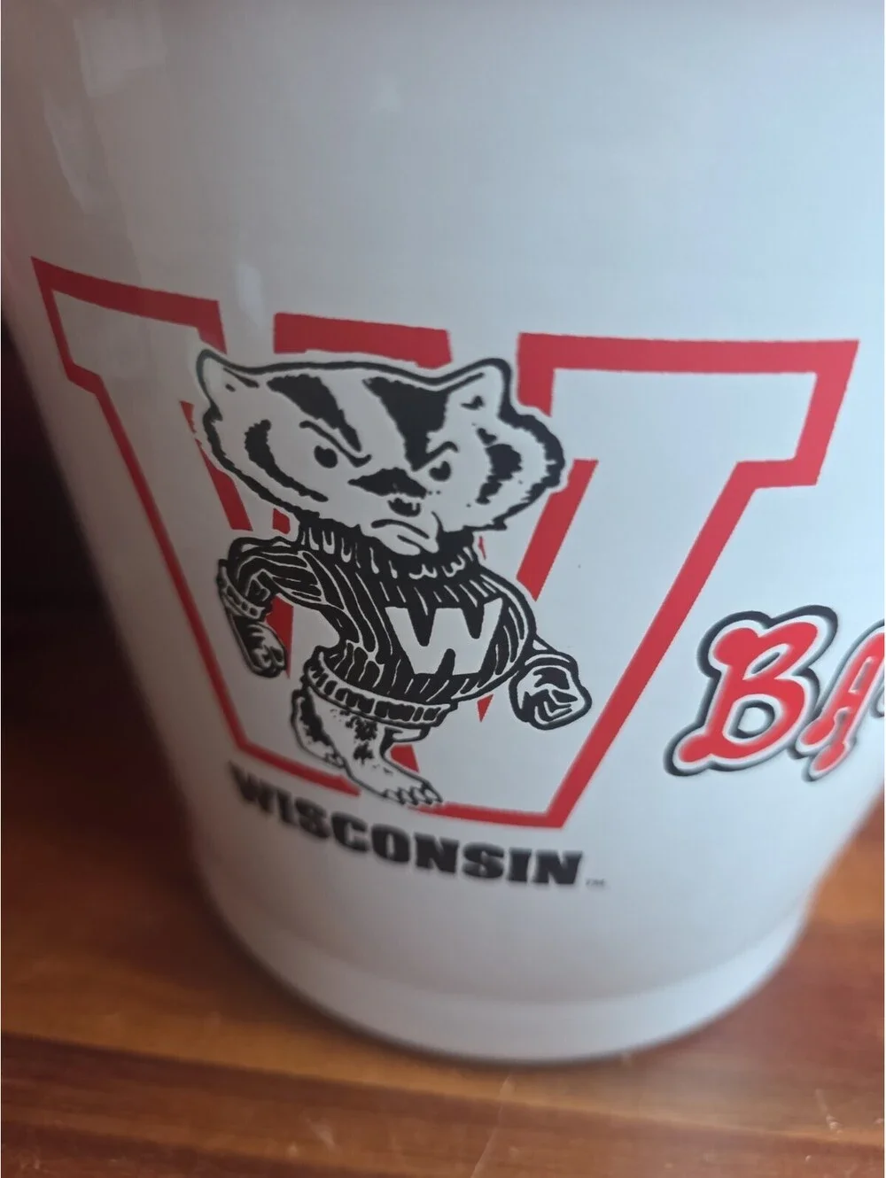 Wisconsin White Bucky Badger NEW Metal Logo Ice Bucket Bottles Cans Wood Handle